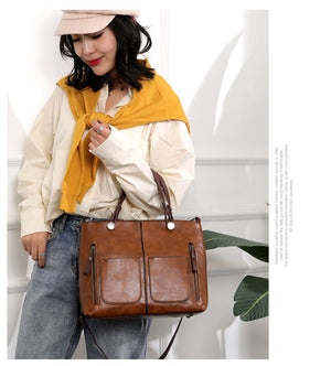 Women’s Large-Capacity Retro Tote Bag – Simple PU Crossbody Handbag for Work, Travel, and Daily Use