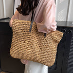 Women’s Summer Woven Shoulder Bag – Large Capacity Beach Tote Handbag with Zipper, Fashion Casual Straw Style