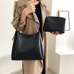 Women’s Large Shoulder Tote Bag – PU Leather Leisure Combination Handbag with Small Pouch, Casual Everyday Bag
