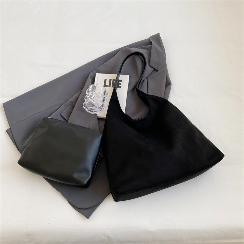 Women’s One-Shoulder Underarm Bag – Large Capacity Suede Tote, Simple Solid Color Casual Commuter Handbag