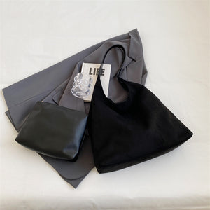 Women’s One-Shoulder Underarm Bag – Large Capacity Suede Tote, Simple Solid Color Casual Commuter Handbag