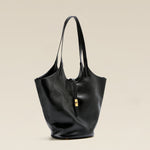 Niche Premium Black Leather Bucket Bag – Large Capacity Genuine Cowhide Shoulder Handbag for Women
