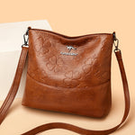 Soft Leather Bucket Bag for Women – Embossed Floral Large Capacity PU Shoulder Handbag