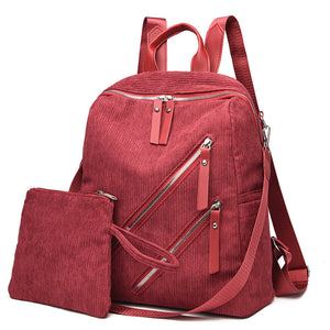 Simple Street Trendy Women’s Backpack – Large Capacity Corduroy Casual Bag for Daily, School & Travel Use
