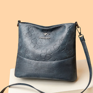 Soft Leather Bucket Bag for Women – Embossed Floral Large Capacity PU Shoulder Handbag