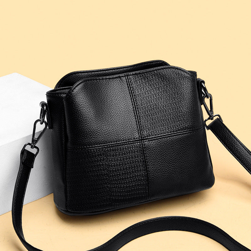 Retro Ladies Small Bucket Bag – Simple Leisure PU Leather Shoulder Bag with Multilayer Storage