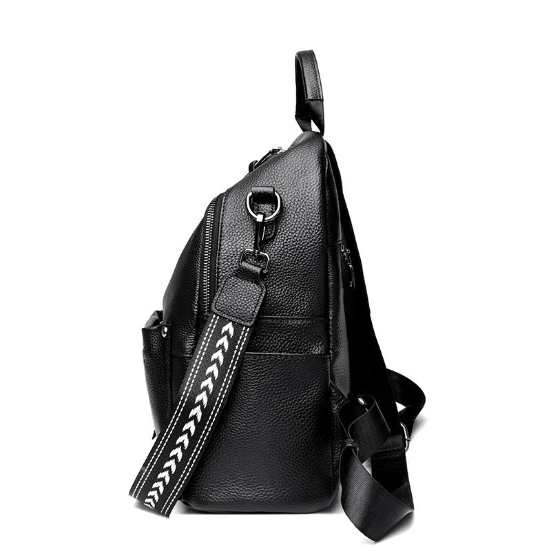 Women’s Genuine Cowhide Leather Backpack – Large Capacity Travel Schoolbag with Rivets, Stylish College Design