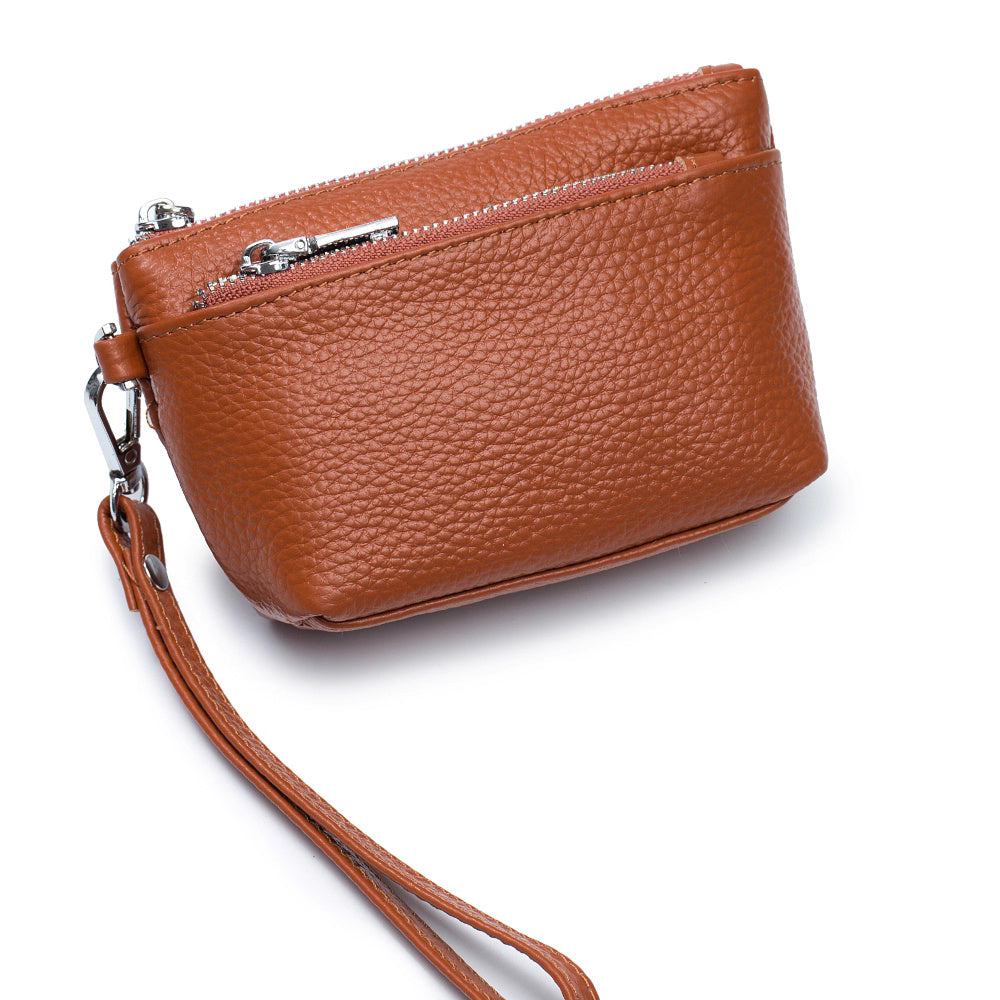 Leather Change Zipper Clutch - First Layer Cowhide Long Wallet with Sewing Line