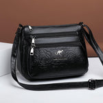 Women’s Middle-aged and Elderly Shoulder Messenger Bag – Soft PU Leather Embossed Grandma Crossbody Bag