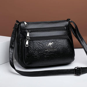 Women’s Middle-aged and Elderly Shoulder Messenger Bag – Soft PU Leather Embossed Grandma Crossbody Bag