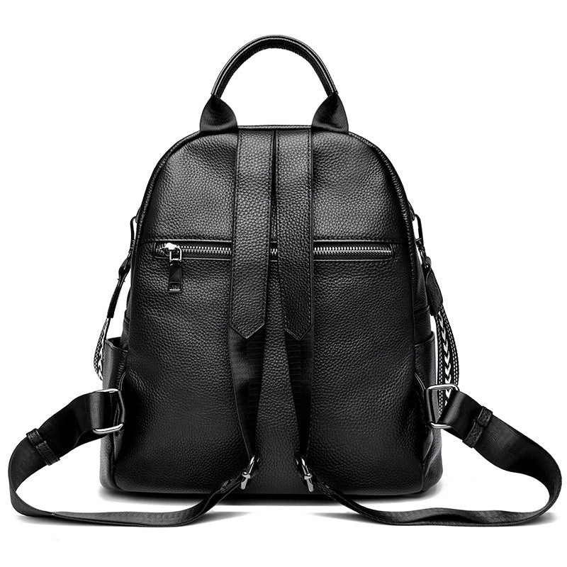 Women’s Genuine Cowhide Leather Backpack – Large Capacity Travel Schoolbag with Rivets, Stylish College Design