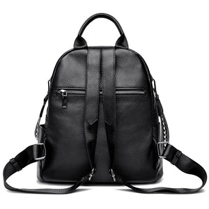 Women’s Genuine Cowhide Leather Backpack – Large Capacity Travel Schoolbag with Rivets, Stylish College Design