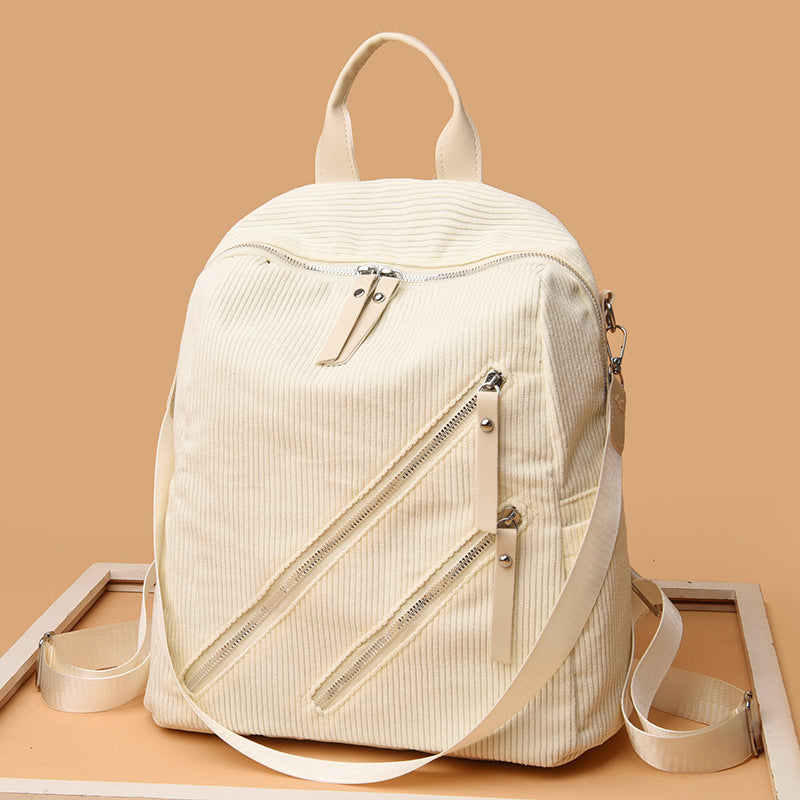 Simple Street Trendy Women’s Backpack – Large Capacity Corduroy Casual Bag for Daily, School & Travel Use