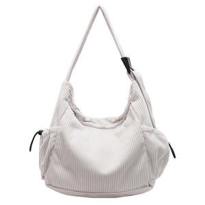 Corduroy Tote Women’s Large Capacity Bag – Simple Soft Shoulder Messenger Bag for Daily Use