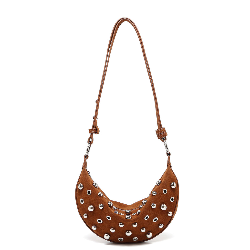Fashion Retro Rivet Crossbody Bag for Women – Metallic Matte PU Underarm Shoulder Bag