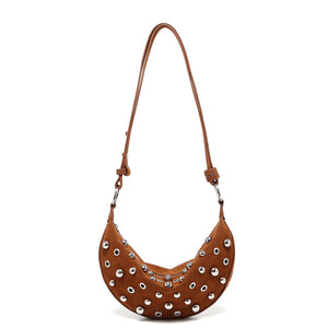 Fashion Retro Rivet Crossbody Bag for Women – Metallic Matte PU Underarm Shoulder Bag