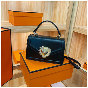 Fashion Portable Small Square Bag – Genuine Leather Flip Double Compartment Shoulder Crossbody Bag