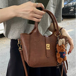 Women’s Fashion Korean Small Tote Bag – Simple PU Leather Bucket Handbag for Daily Use