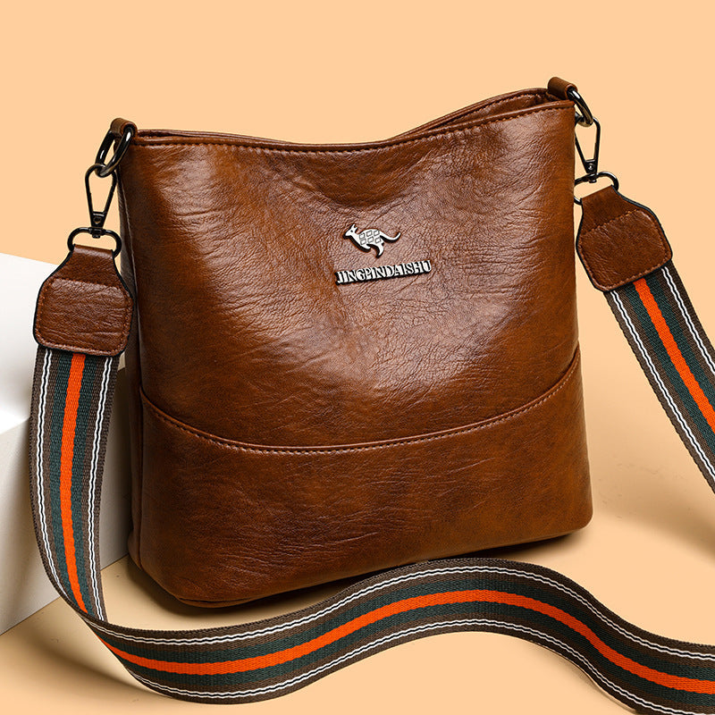 European American Simple Versatile Bucket Bag – Soft PU Leather Shoulder Handbag for Women