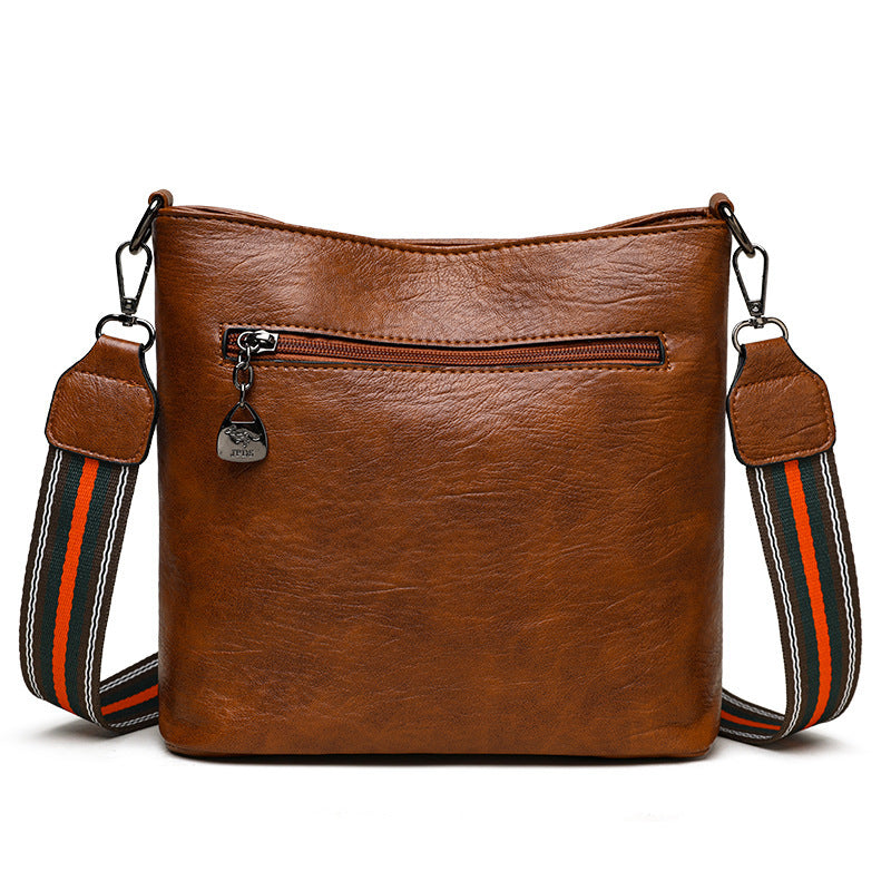 European American Simple Versatile Bucket Bag – Soft PU Leather Shoulder Handbag for Women