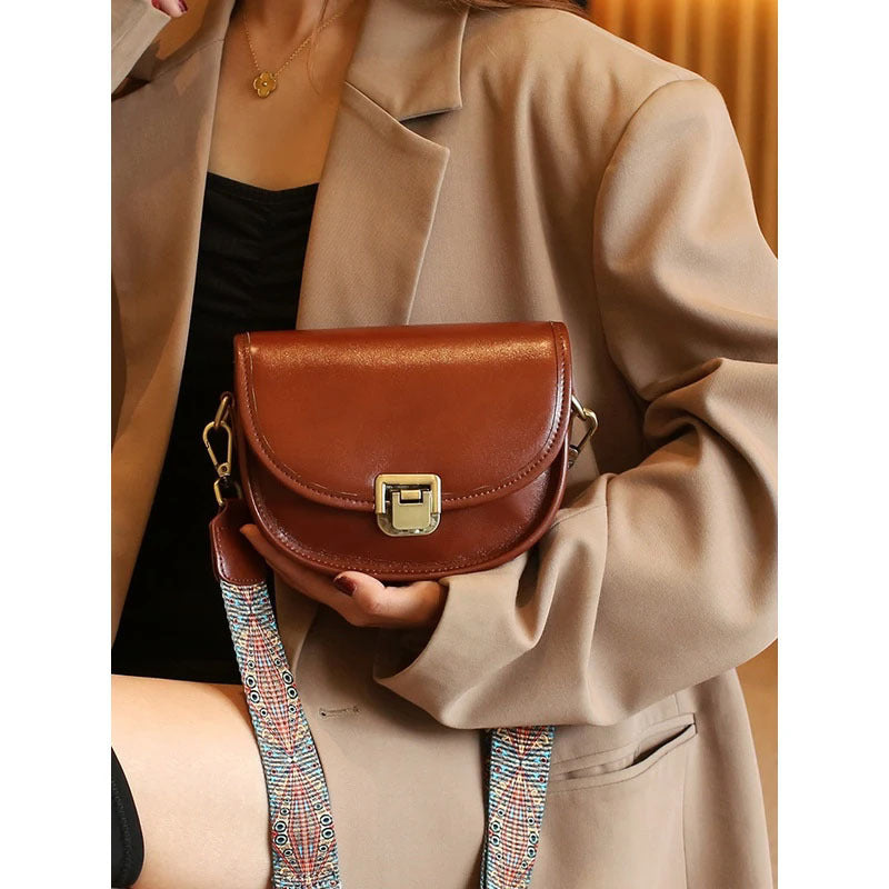 Vegetable Tanned Top Layer Cowhide Shoulder Bag for Women – Genuine Leather Half Moon Crossbody