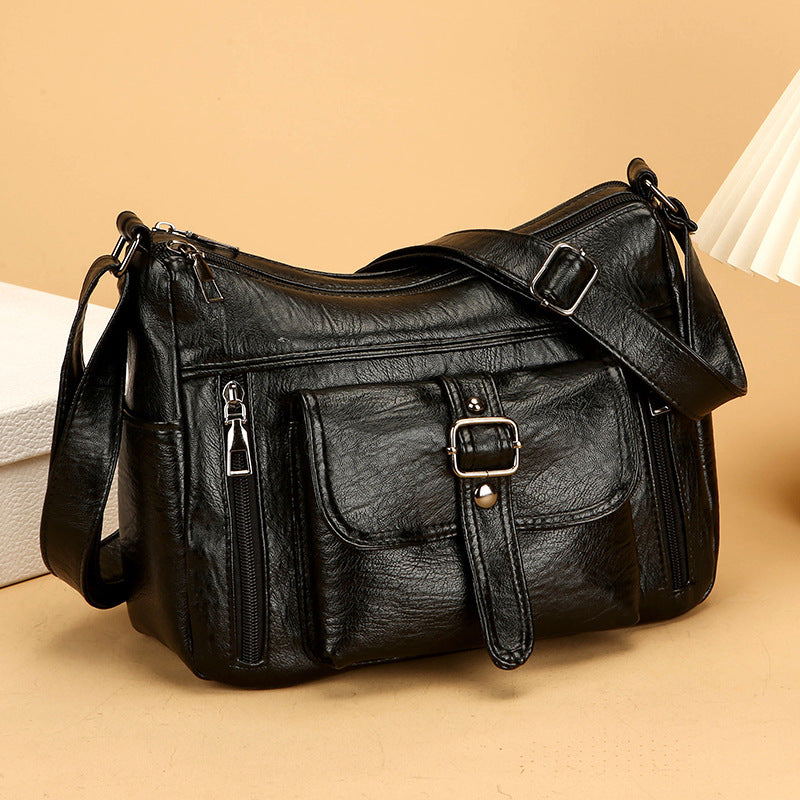 Retro Soft Leather Shoulder Messenger Bag – Large Capacity PU Crossbody Tote for Women