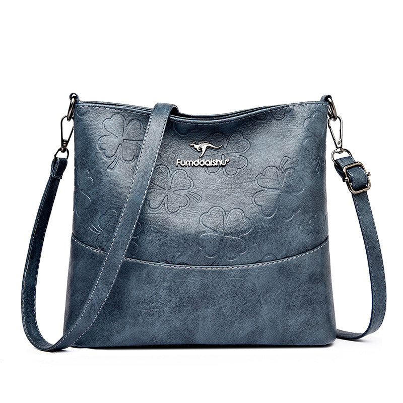 Soft Leather Bucket Bag for Women – Embossed Floral Large Capacity PU Shoulder Handbag