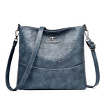 Soft Leather Bucket Bag for Women – Embossed Floral Large Capacity PU Shoulder Handbag