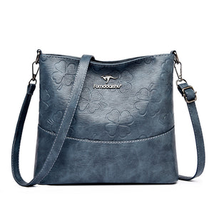 Soft Leather Bucket Bag for Women – Embossed Floral Large Capacity PU Shoulder Handbag