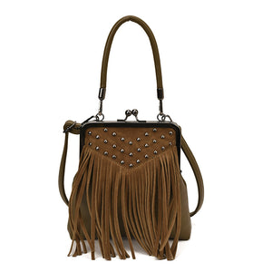 Tassel Retro Rivet Shoulder Messenger Bag for Women – Soft PU Leather Crossbody Handbag