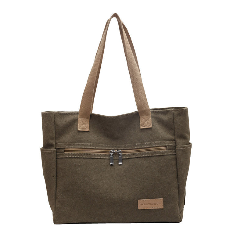 Women’s Canvas Shoulder Tote Bag – Large Casual Handbag with Contrast Stitching, Daily Travel and Work Bag