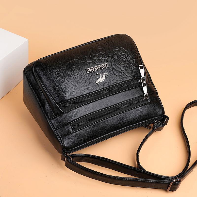 Women’s Middle-aged and Elderly Shoulder Messenger Bag – Soft PU Leather Embossed Grandma Crossbody Bag