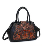Handmade Carved One-Shoulder Women's Leather Bag – Retro PU Pillow Shape Shoulder Handbag