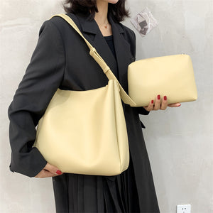 Women’s Large Shoulder Tote Bag – PU Leather Leisure Combination Handbag with Small Pouch, Casual Everyday Bag