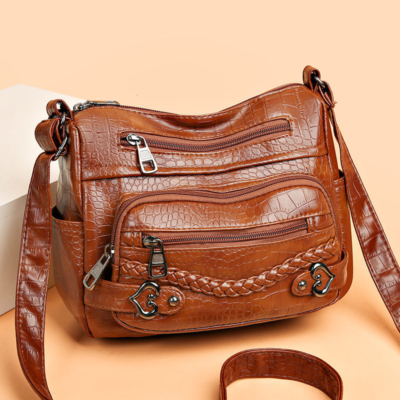 New Fashion Large Capacity Knitted Messenger Bag – Soft PU Leather Crossbody for Women