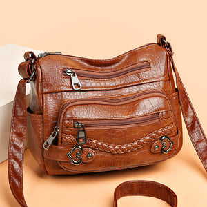 New Fashion Large Capacity Knitted Messenger Bag – Soft PU Leather Crossbody for Women