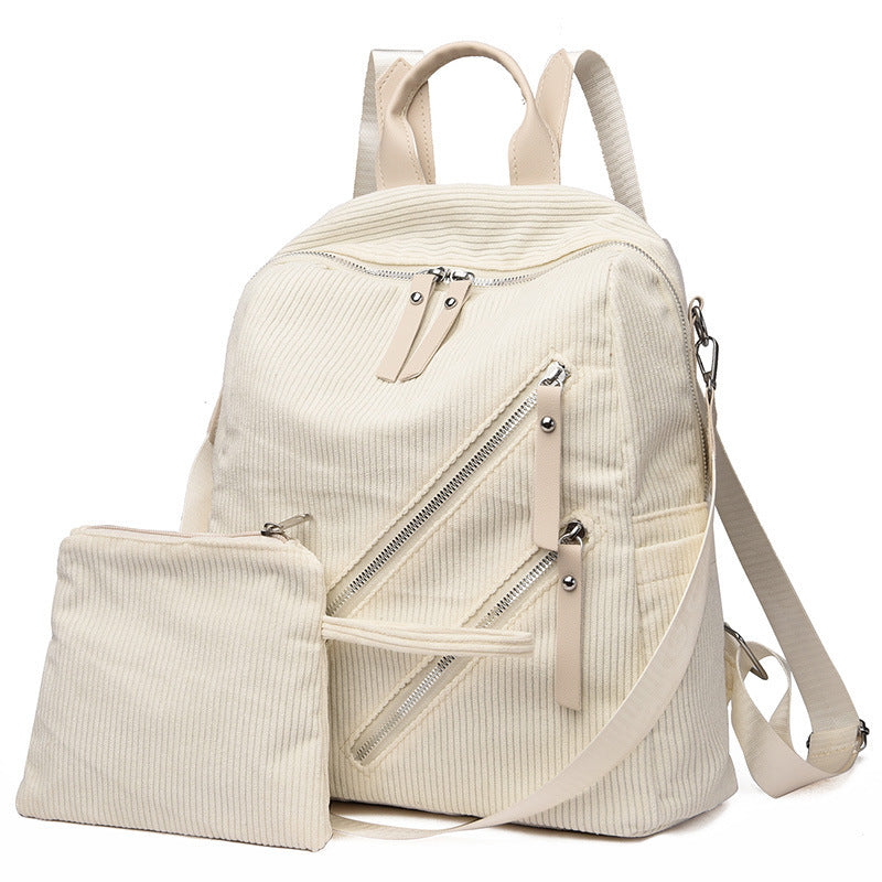 Simple Street Trendy Women’s Backpack – Large Capacity Corduroy Casual Bag for Daily, School & Travel Use