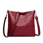 Soft Leather Bucket Bag for Women – Embossed Floral Large Capacity PU Shoulder Handbag