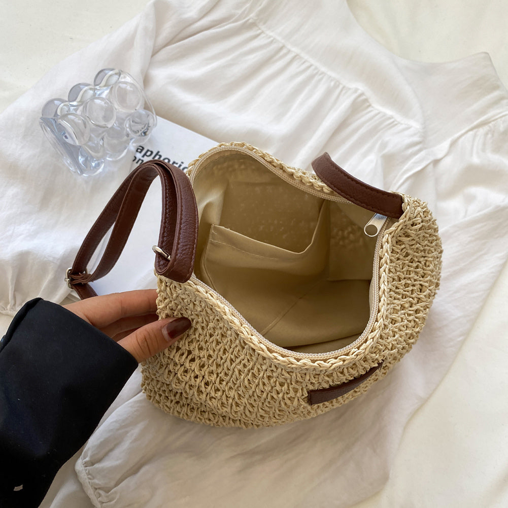 Niche Design Vacation Straw Tote Bag – Women’s Woven Handbag for Beach, Travel, and Summer Outings