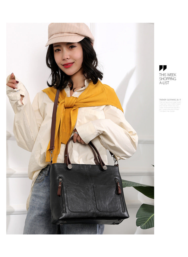 Women’s Large-Capacity Retro Tote Bag – Simple PU Crossbody Handbag for Work, Travel, and Daily Use