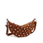 Fashion Retro Rivet Crossbody Bag for Women – Metallic Matte PU Underarm Shoulder Bag
