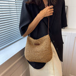 Niche Design Vacation Straw Tote Bag – Women’s Woven Handbag for Beach, Travel, and Summer Outings