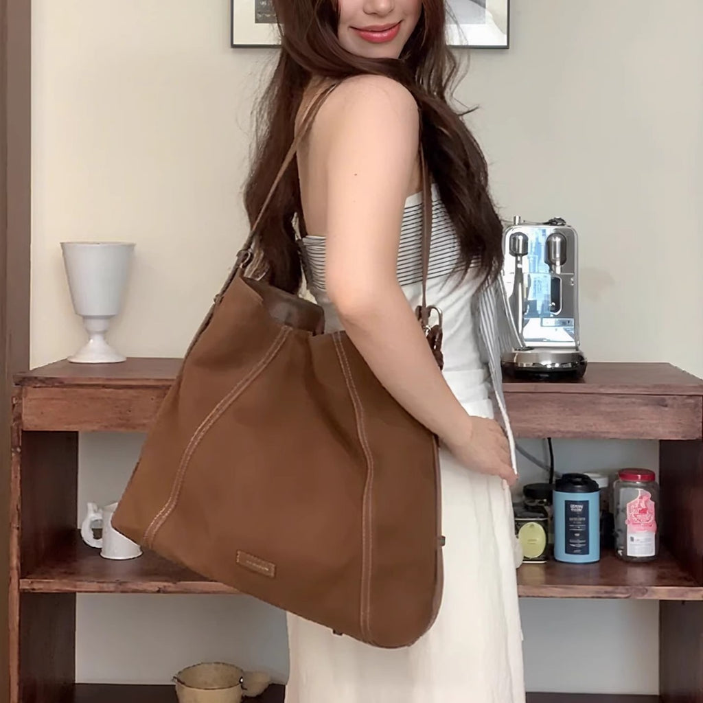 Large Capacity Simple Soft Suede Messenger Bag – High-grade Leather Bucket Shoulder Bag for Daily Use