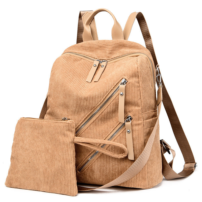 Simple Street Trendy Women’s Backpack – Large Capacity Corduroy Casual Bag for Daily, School & Travel Use