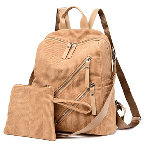 Simple Street Trendy Women’s Backpack – Large Capacity Corduroy Casual Bag for Daily, School & Travel Use