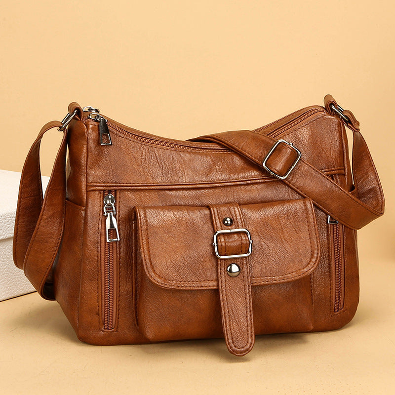 Retro Soft Leather Shoulder Messenger Bag – Large Capacity PU Crossbody Tote for Women