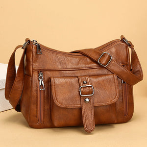 Retro Soft Leather Shoulder Messenger Bag – Large Capacity PU Crossbody Tote for Women