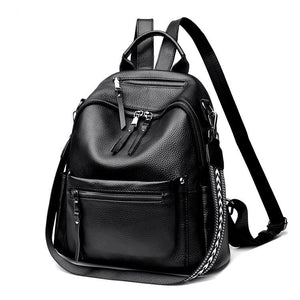 Women’s Genuine Cowhide Leather Backpack – Large Capacity Travel Schoolbag with Rivets, Stylish College Design