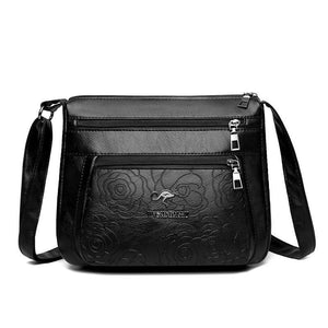 Women’s Middle-aged and Elderly Shoulder Messenger Bag – Soft PU Leather Embossed Grandma Crossbody Bag