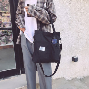 Harajuku Canvas Backpack for Women – Korean Style Tote Shoulder Bag with Pockets, Preppy Student Schoolbag